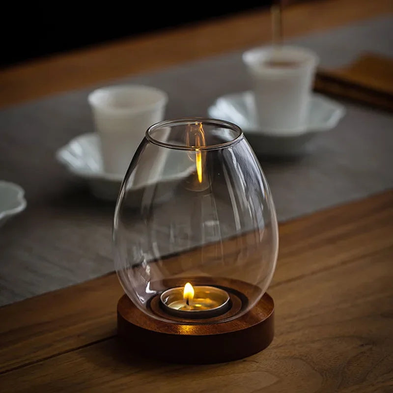 Transparent Round Glass Candlestick Retro Home Windproof Candle Holders Cup Cover Table Decor Ornament Wedding Party Accessories