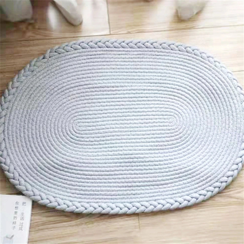 Hand-Woven Jute Floor Mats, Simple Cotton Linen Rug, Eco-friendly Doormat, Non-Slip Rugs, Cushion Entrance Carpet for Bedroom