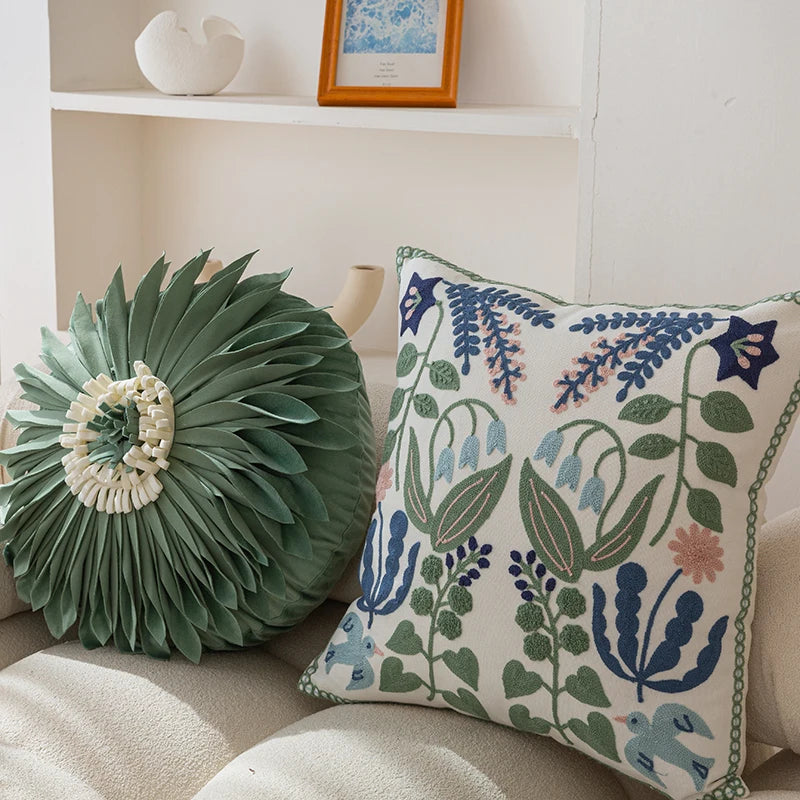 Pure Cotton Embroidery Office Cushion Pillowcase Car Cushion Cover45X45CM Lumbar Pillowcase Sofa Pillowcase