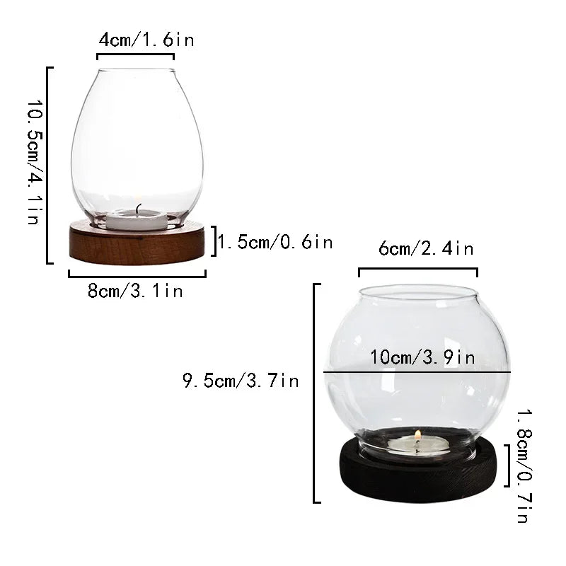 Transparent Round Glass Candlestick Retro Home Windproof Candle Holders Cup Cover Table Decor Ornament Wedding Party Accessories