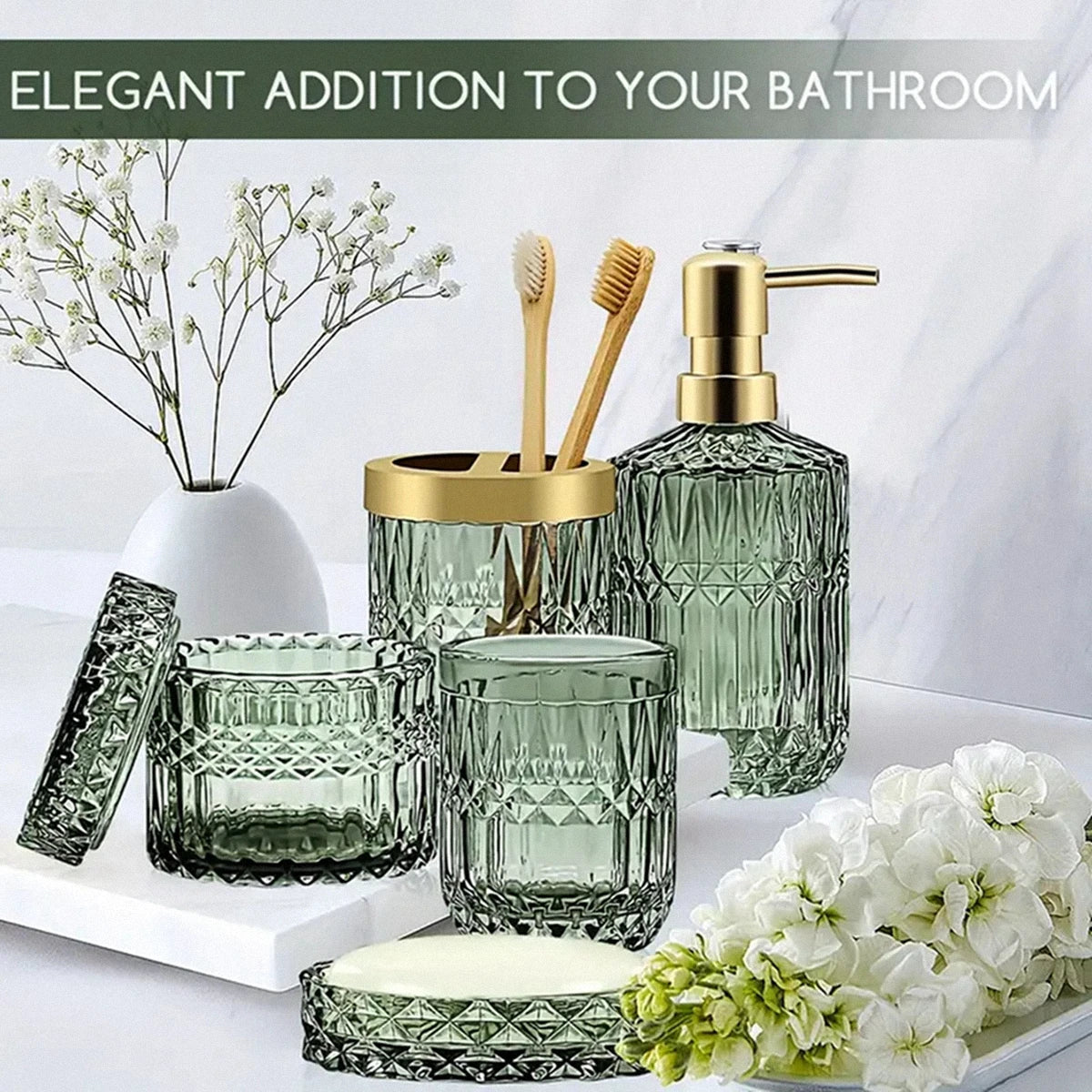 Glass lotion bottle Toiletry cup set, hotel home bathroom supplies set, press lotion bottle, soap dish, wash and brush water cup