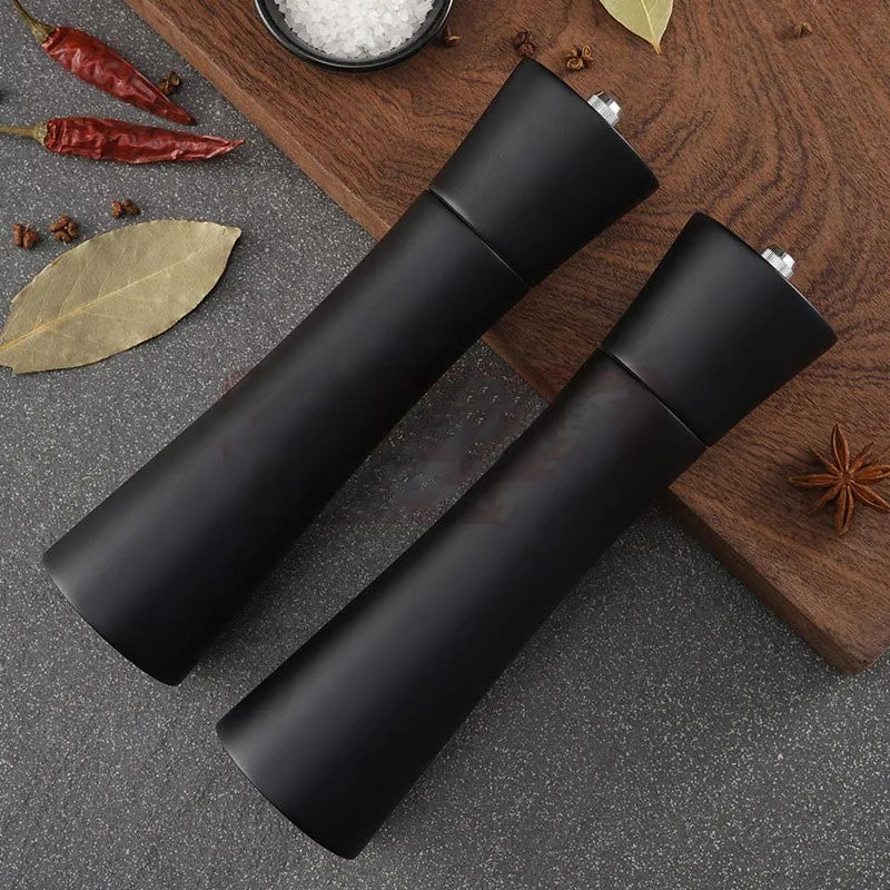 Wooden Salt Pepper Mill with Base Set,Small Waist,Cylindrical,Ceramic Core,Salt Shaker,Spice Grinder,8Inch Manual Mill Set Tool