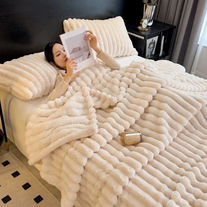 Solid Color Thickened Wide Striped Multifunctional Blanket Can Be Used As Bed Sheet Cover Blanket, Nap Blanket, Pet Blanket