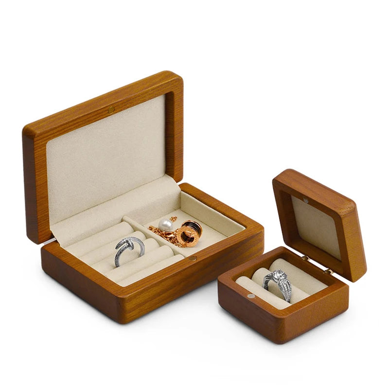 Oirlv Wooden Jewelry Organizer Solid Wood Storage Box With Upper Lower Layers Wooden Ring Earrings Jewelry Storage Box Organizer