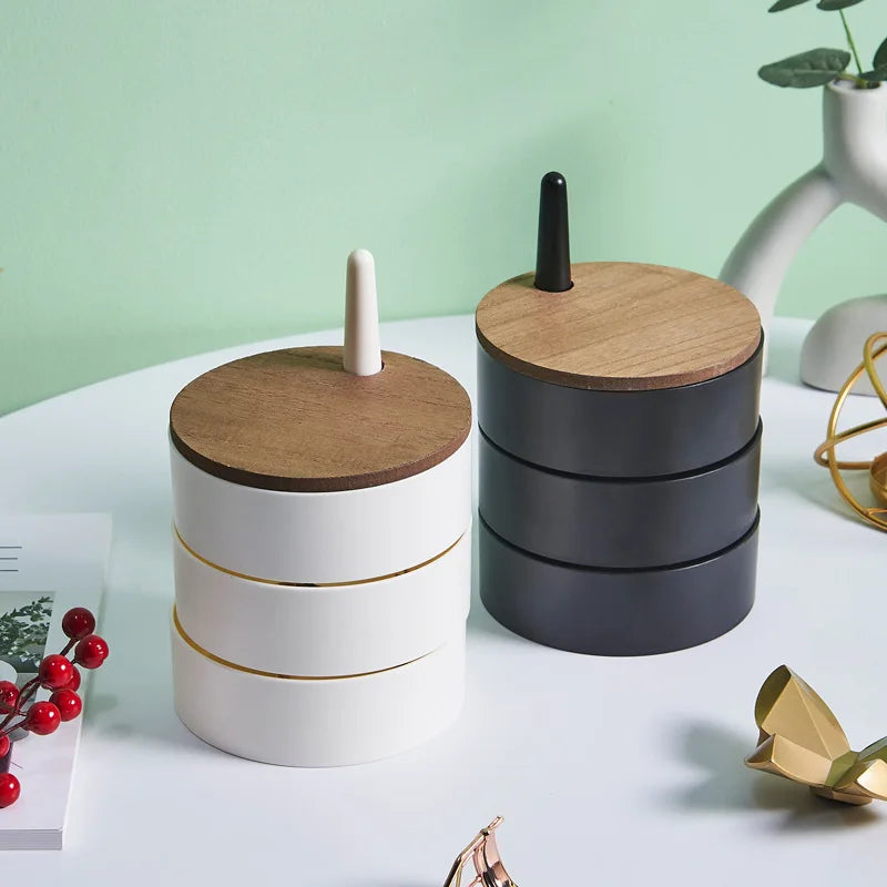 New Jewelry Organizer Wooden Cover Storage Box Exquisite Portable Rotating Jewelry Box Earrings Necklace Display Holder Gifts
