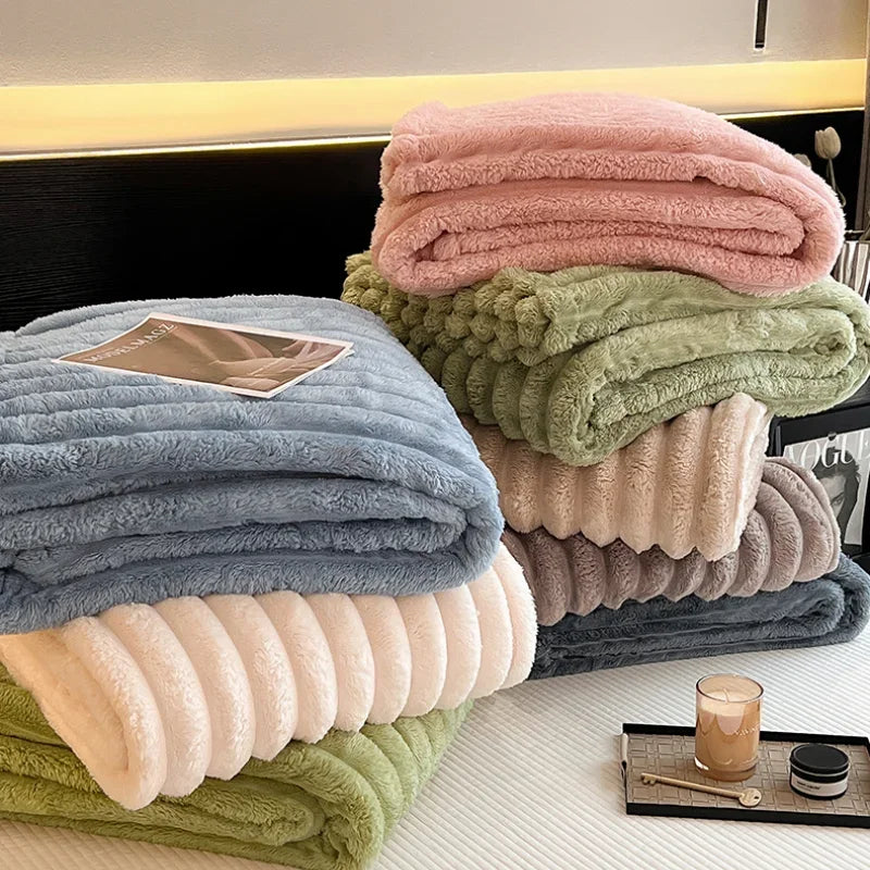Solid Color Thickened Wide Striped Multifunctional Blanket Can Be Used As Bed Sheet Cover Blanket, Nap Blanket, Pet Blanket