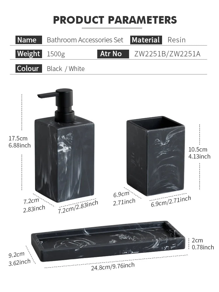 Marble Look Bathroom Accessories Set