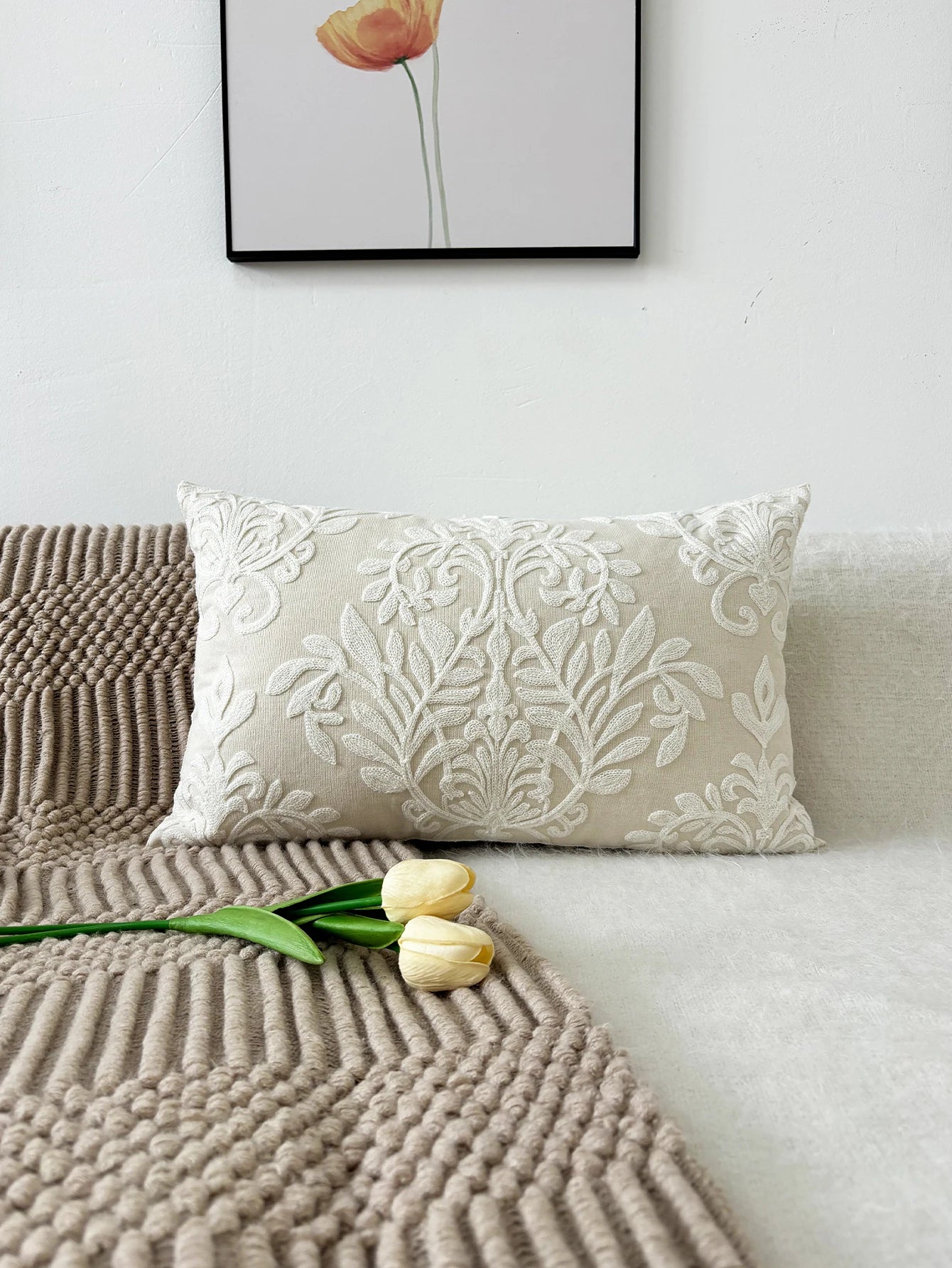 Embroidered Throw Pillow Cover