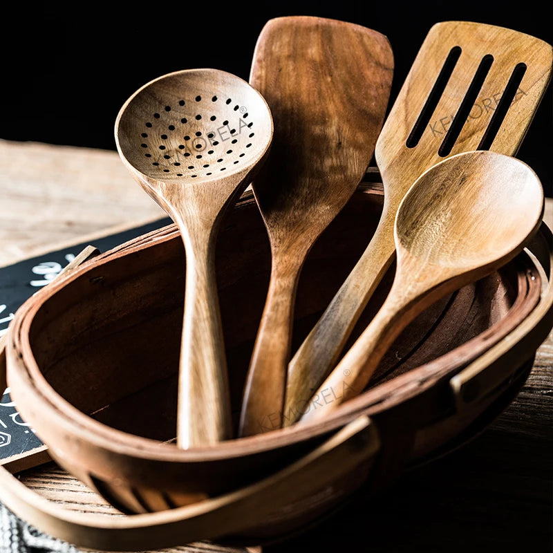 Wooden Cooking Utensils Set with Holder
