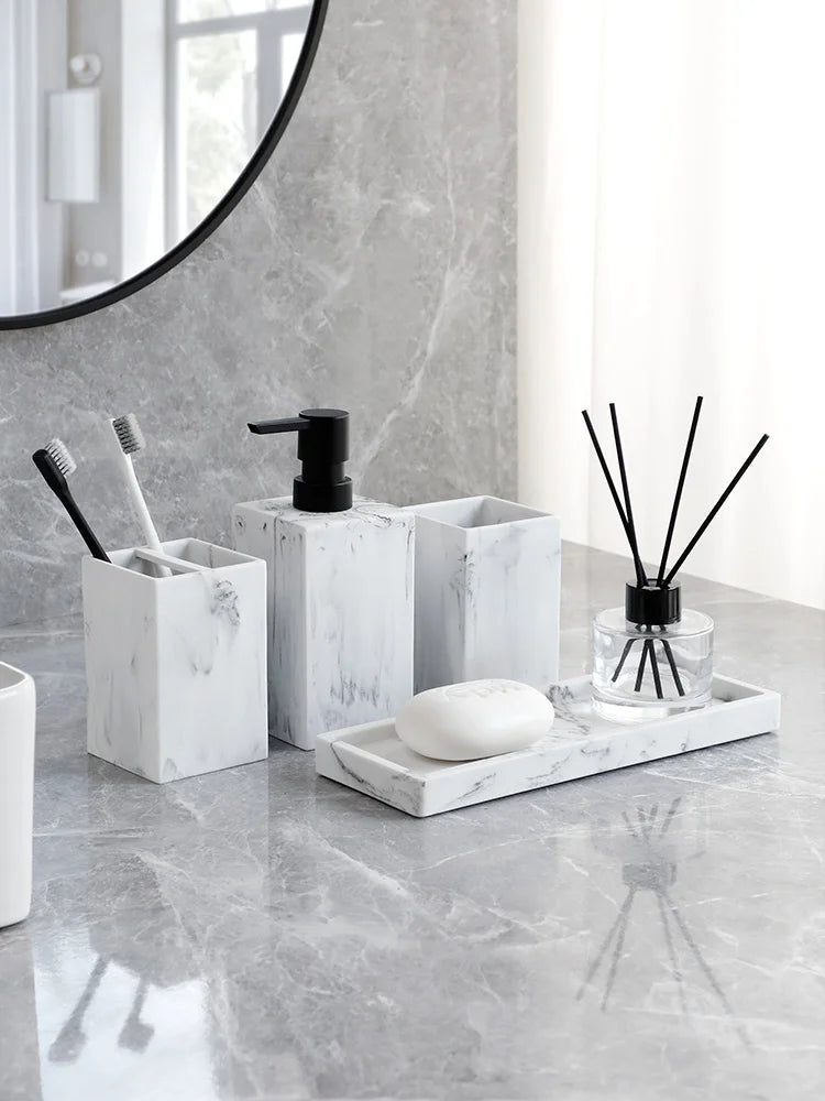 Marble Look Bathroom Accessories Set