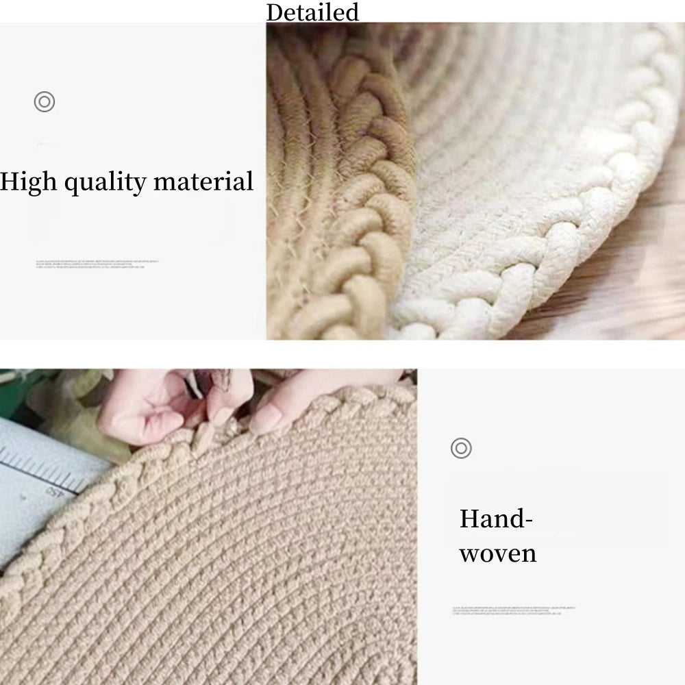 Hand-Woven Jute Floor Mats, Simple Cotton Linen Rug, Eco-friendly Doormat, Non-Slip Rugs, Cushion Entrance Carpet for Bedroom