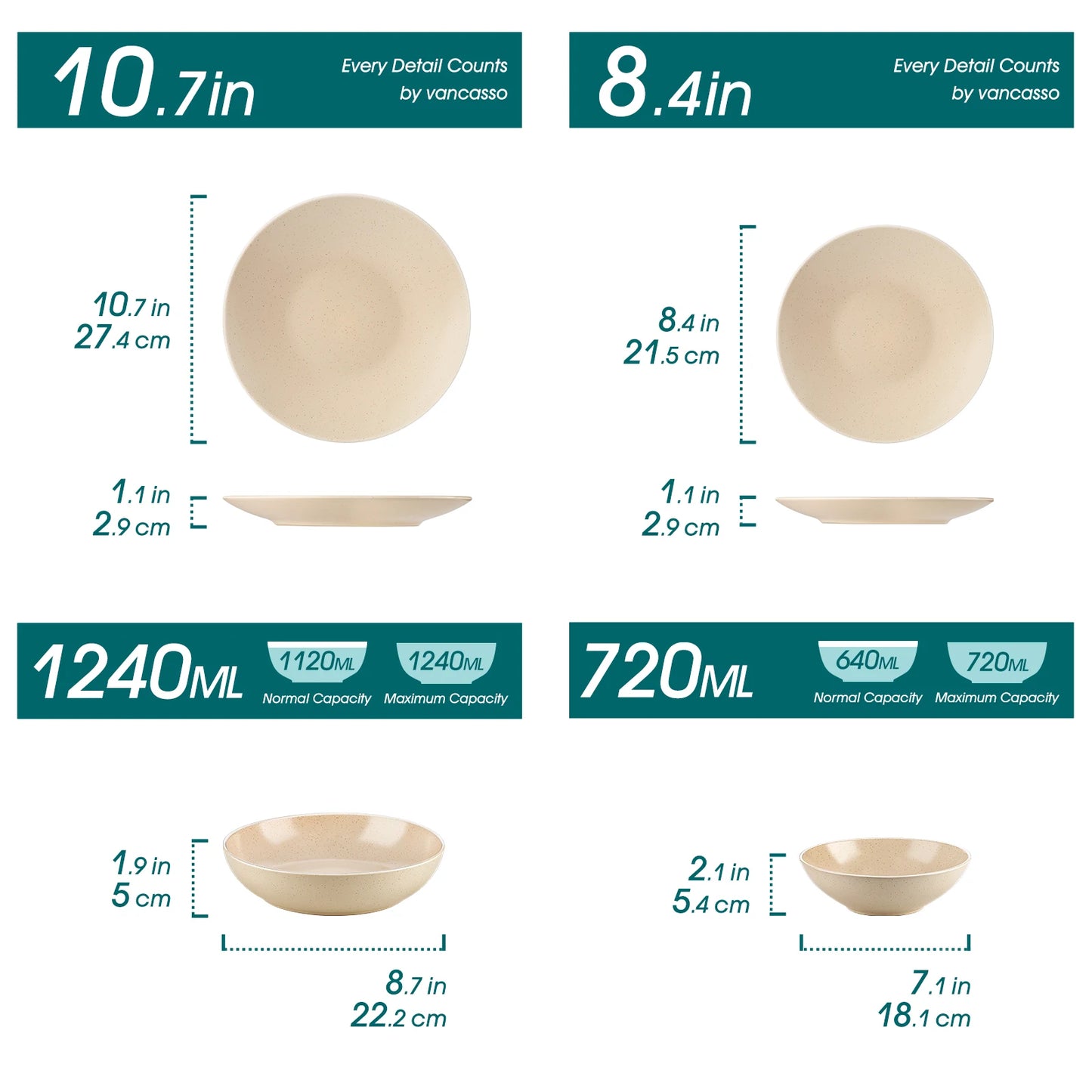 VANCASSO SABINE 16/32/48 Piece Embossed Stoneware Tableware Set with Dinner/Dessert/Soup Plate Bowl Service for 4/8/12 person