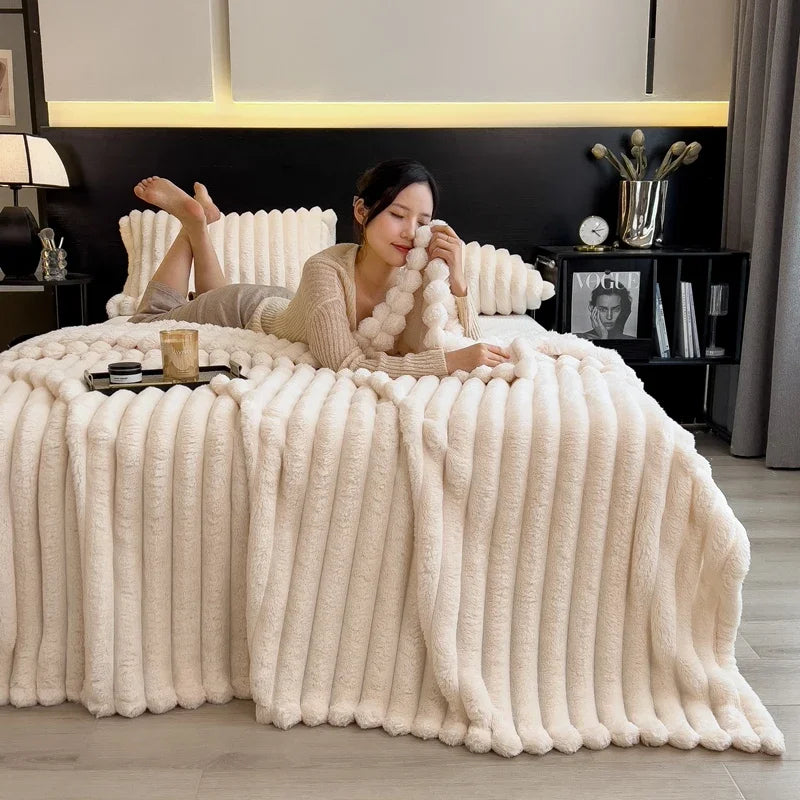 Solid Color Thickened Wide Striped Multifunctional Blanket Can Be Used As Bed Sheet Cover Blanket, Nap Blanket, Pet Blanket