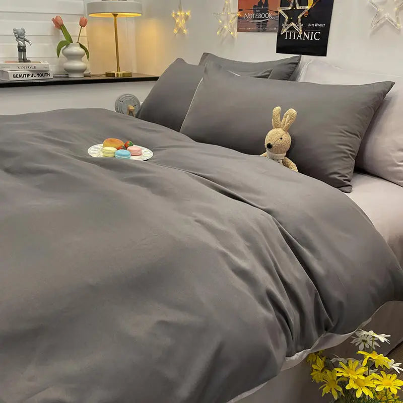 Dark Gray Solid Color Duvet Cover