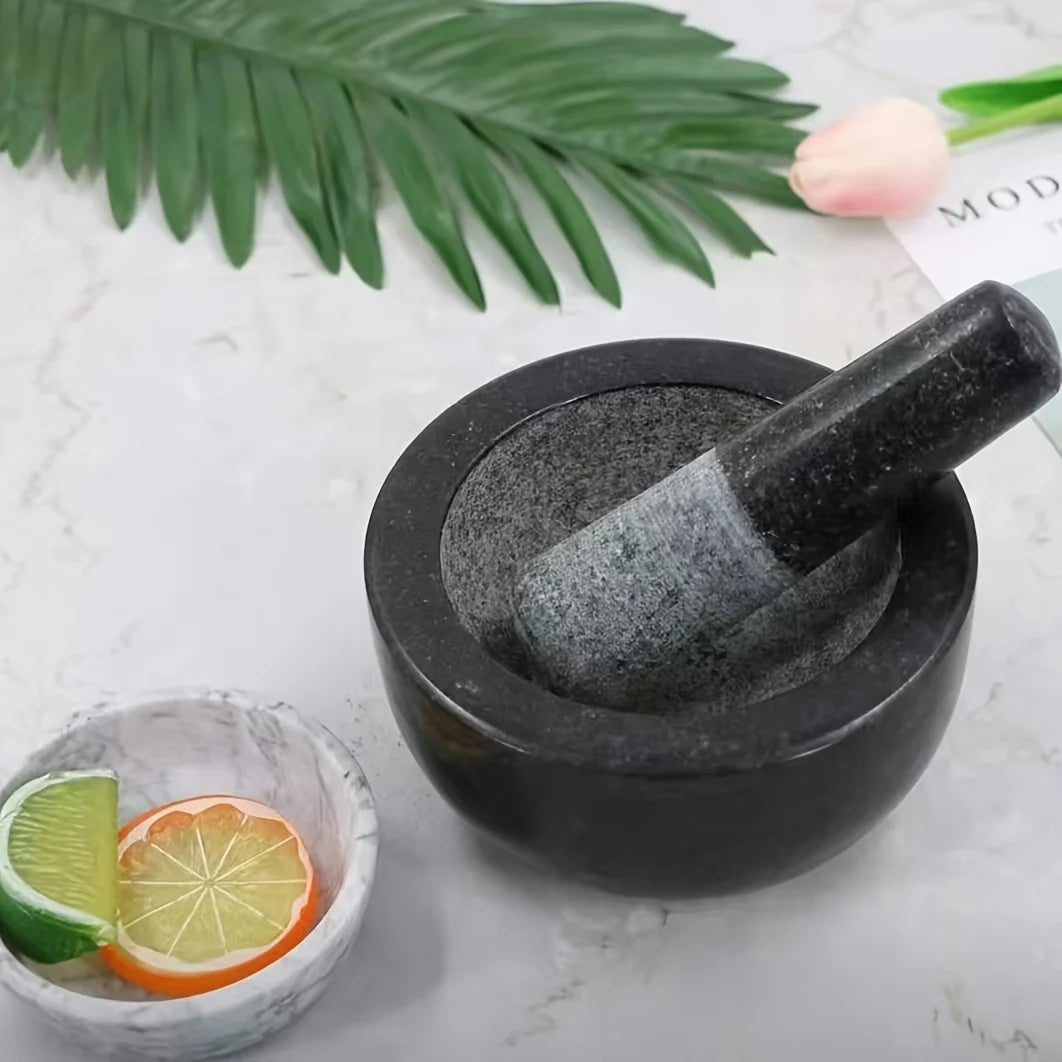 Mortar And Pestle, Polished Granite Mortar And Pestle For Grinding Herbal Crusher, Making Avocado Sauce, Salsa, Pepper, Crusher