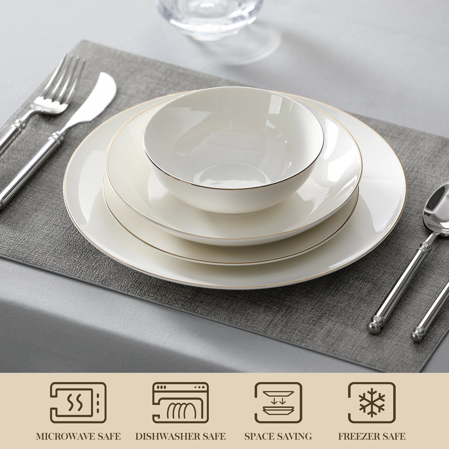 MALACASA 16/32-PIECE Nordic European White Porcelain Tableware Set with Bowl/Dinner Plate/Dessert/Soup Plate Set for 4/8