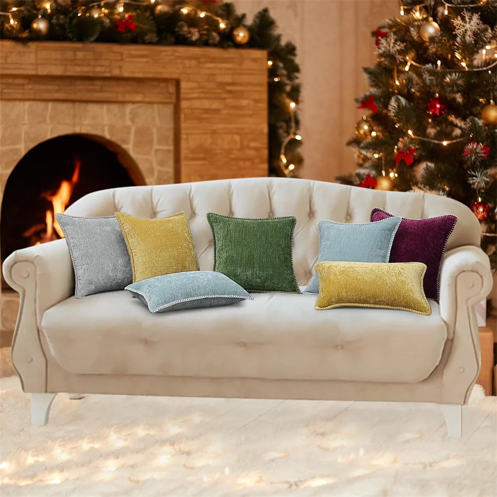 Olanly Chenille Cushion Cover Soft Throw Pillow Cover 50x50cm Velvet Pillow Case Stitched Edge Couch Sofa Decor Pillowcase 45x45