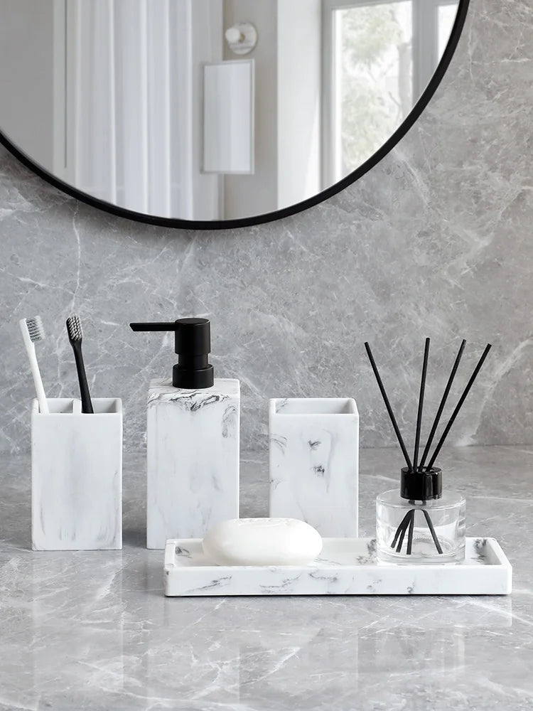 Marble Look Bathroom Accessories Set