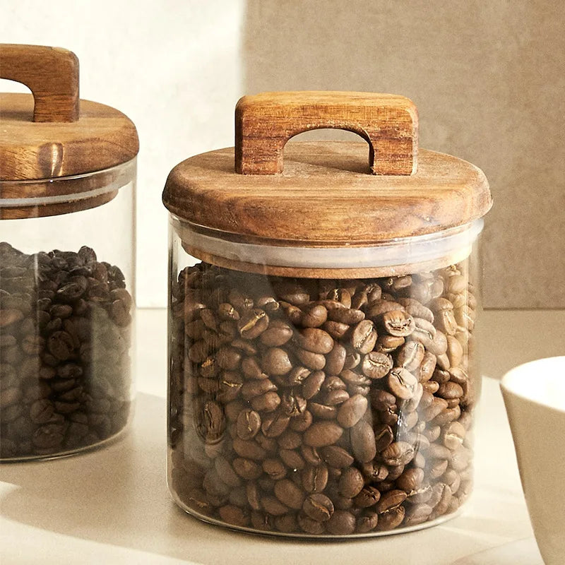 Modern Glass Food Storage Jar with Wooden Lid