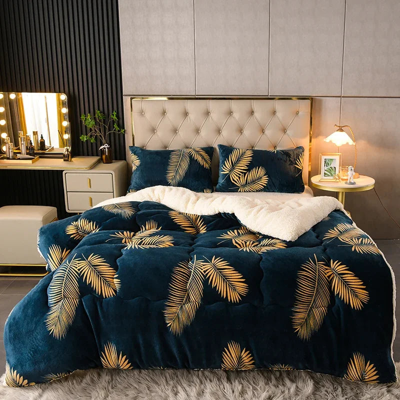 Plaid Super Thick Warm Blankets for Winter Autumn Milk Fleece Duvet Thicken Warmth Sleeping Blanket Soft Fluffy Comforter Quilt
