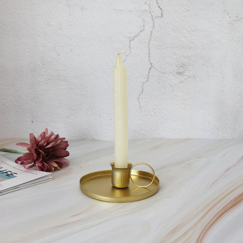 Iron Black Gold Plated Candle Holders Pillar Metal Plate For Wedding Party Festival Candlestick Holder Art Gift Home Decoration