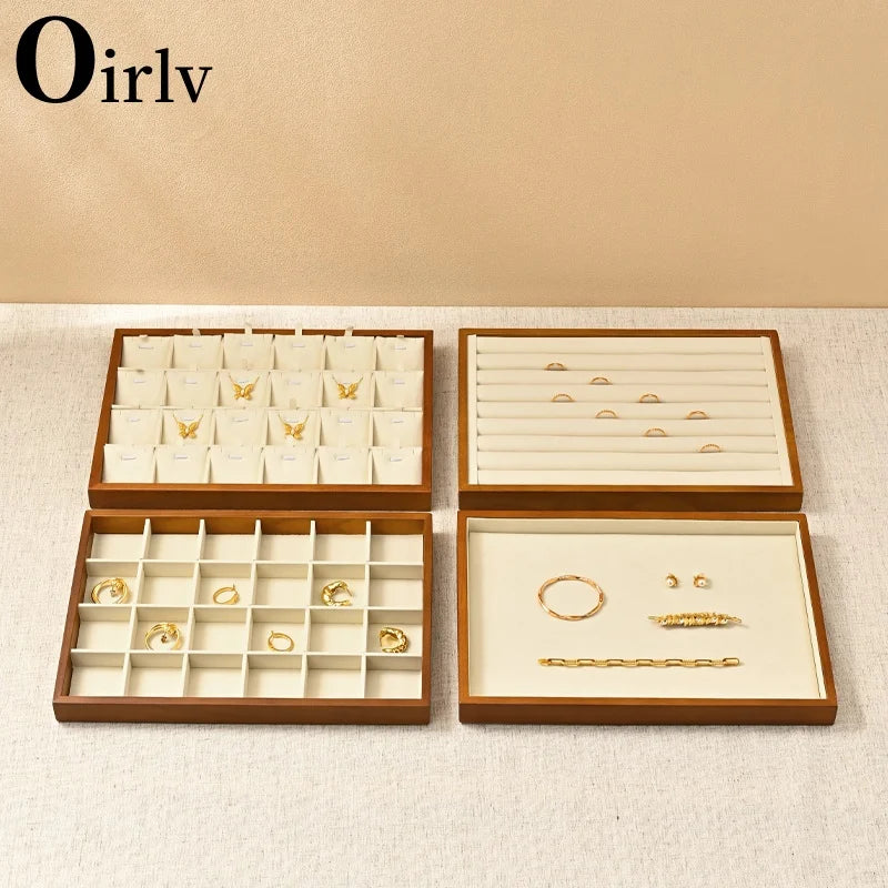 Oirlv Soild Wood Jewelry Display Exquisite Jewellery Holder Portable Ring Earrings Necklace Organizer Box organizator de boys