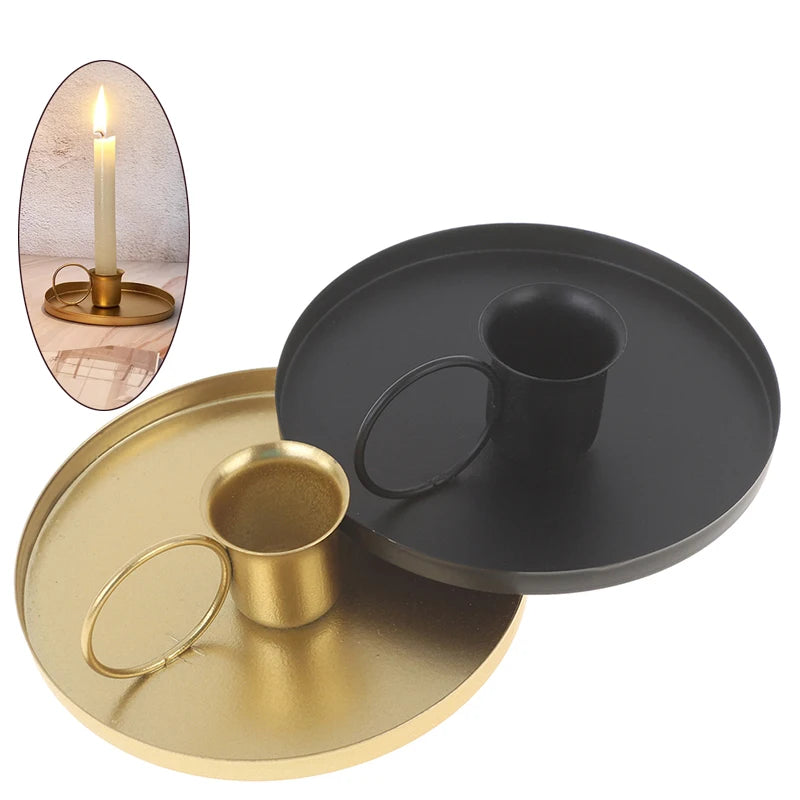 Iron Black Gold Plated Candle Holders Pillar Metal Plate For Wedding Party Festival Candlestick Holder Art Gift Home Decoration