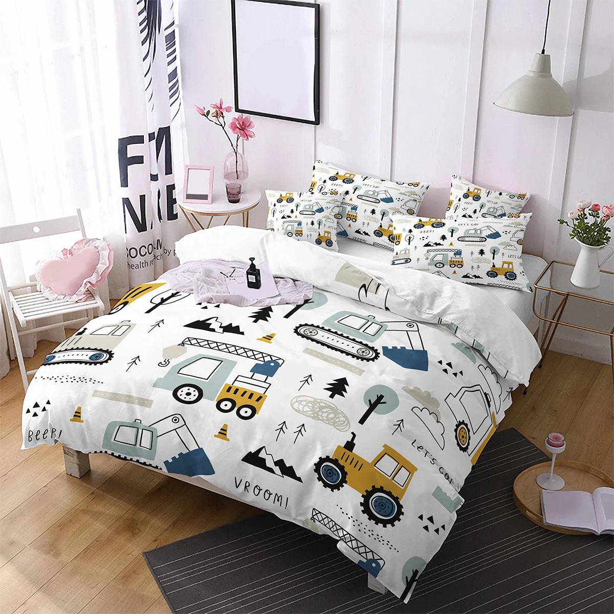 Cartoon Construction Car Kids Bedding Set