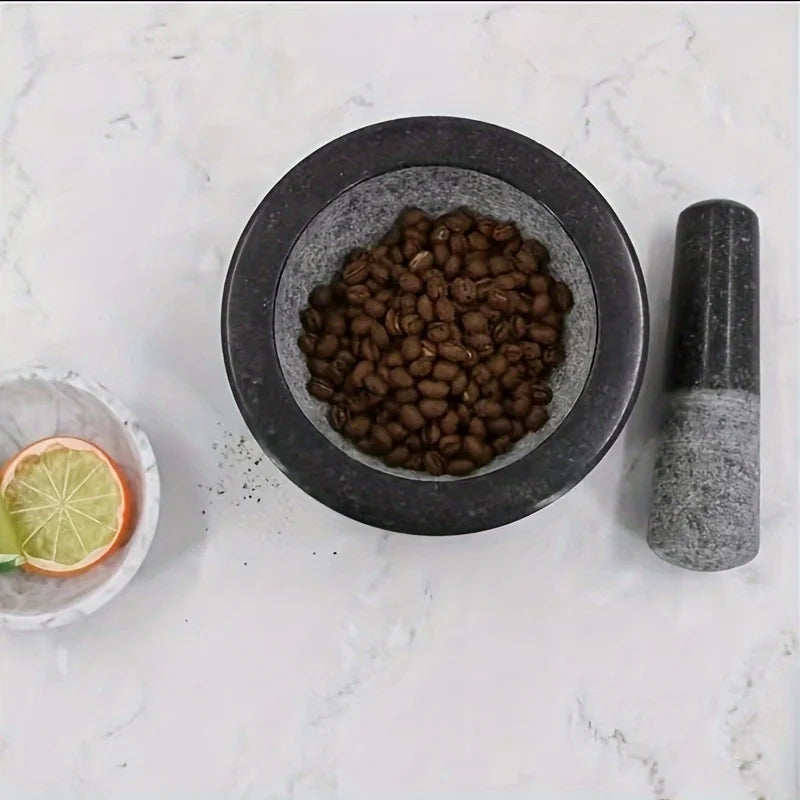Mortar And Pestle, Polished Granite Mortar And Pestle For Grinding Herbal Crusher, Making Avocado Sauce, Salsa, Pepper, Crusher