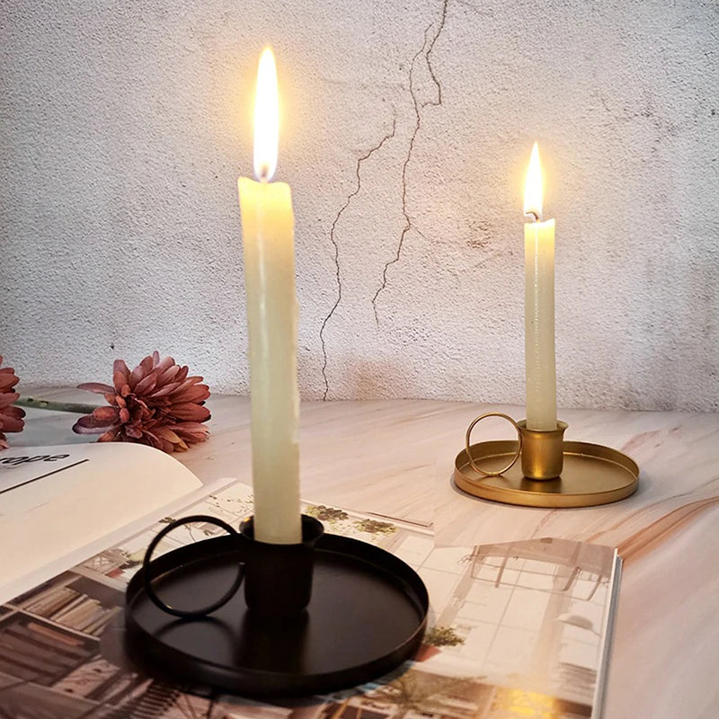 Iron Black Gold Plated Candle Holders Pillar Metal Plate For Wedding Party Festival Candlestick Holder Art Gift Home Decoration