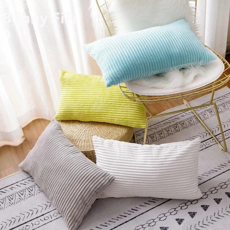 Sofa and Bed Striped Plush Cushion Cover