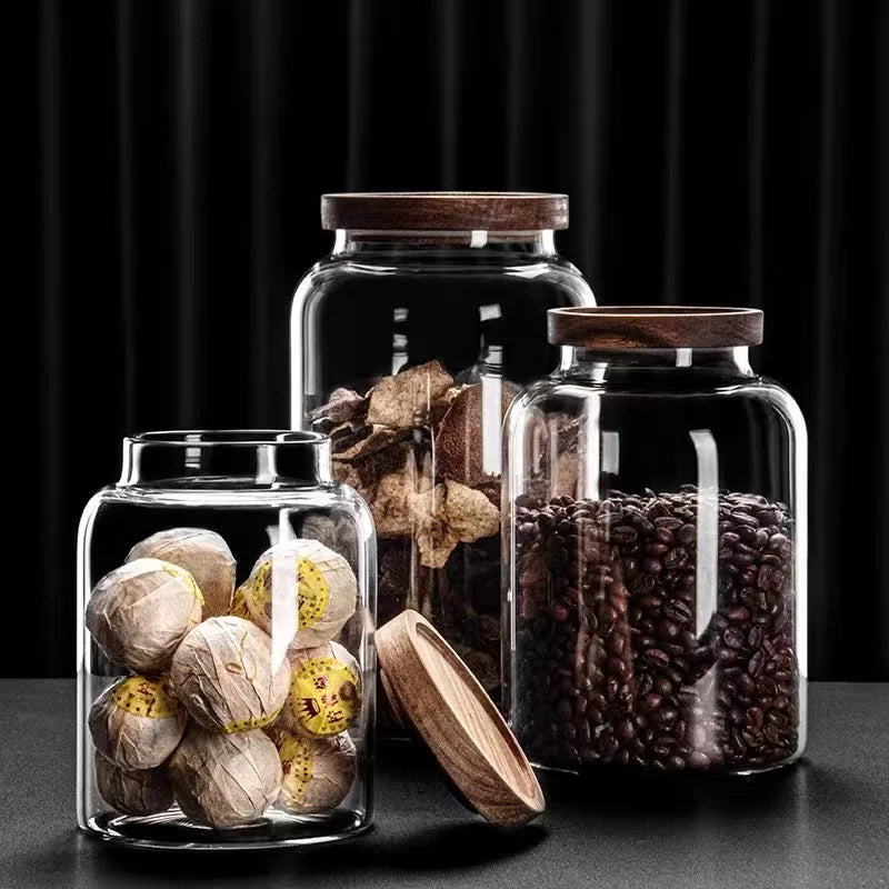 Large Capacity Glass Storage Jar with Wooden Lid