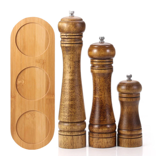 Wood Salt and Pepper Grinder Set, Pepper Mill, Salt Shakers w/Adjustable Ceramic Rotor- Refillable - Oak Wood