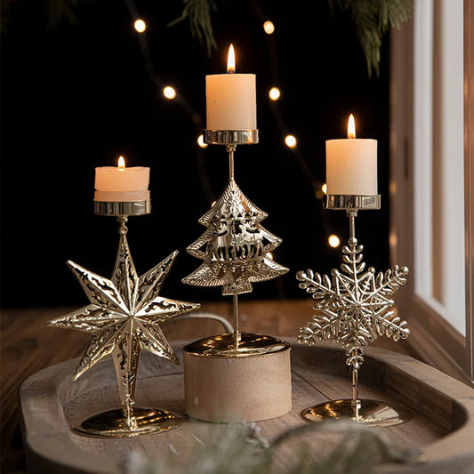 Christmas Golden Wrought Iron Candle Holder