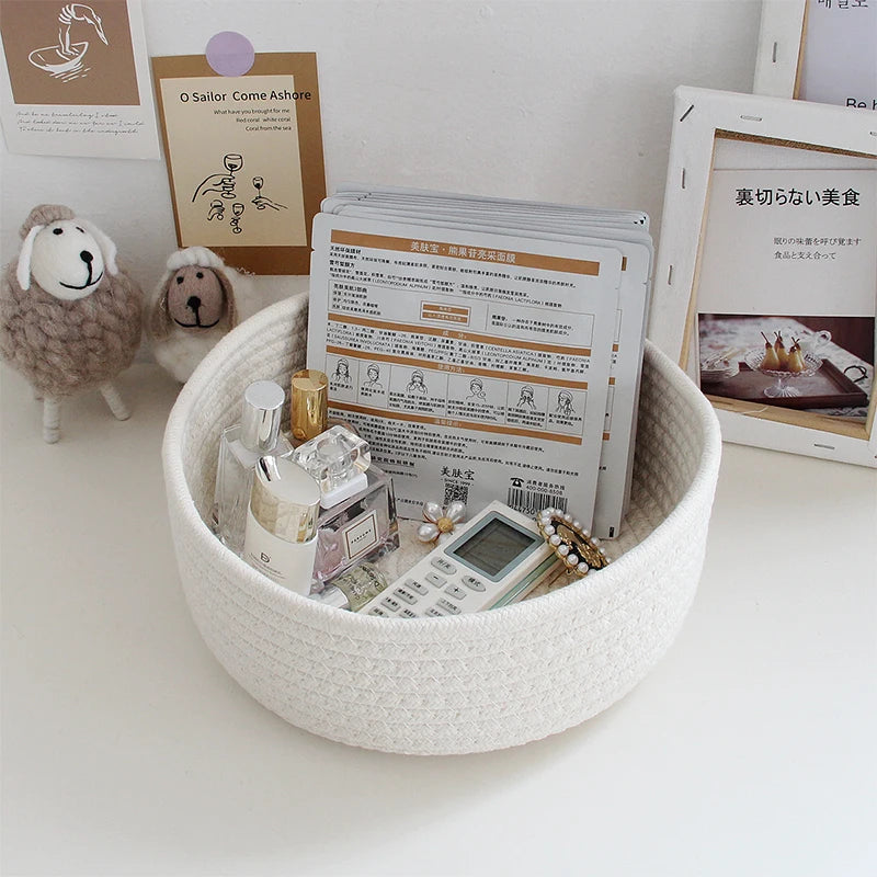 Nordic Cotton Rope Storage Baskets Woven Desktop Sundries Kids Toys Organizer Box Baby Dirty Clothes Laundry Basket Hamper 1PS