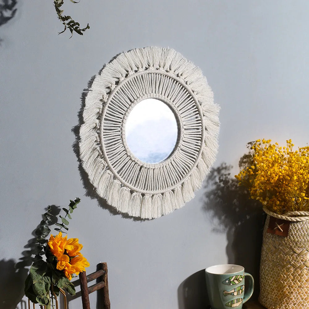Wall Mirror Macrame Decorative Mirrors Boho Home Decor Wall Hanging Mirror for Living Room Decoration Bedroom Baby Nursery Gift