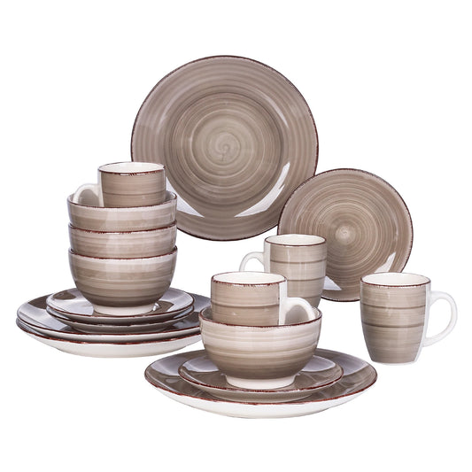 Vancasso Bella-C 16 Pieces Porcelain Dinner Set Vintage Look Ceramic Plate Set with Dinner Plate,Dessert Plate,Bowl,Mug Set