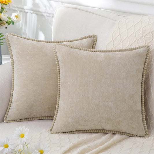 Olanly Chenille Cushion Cover Soft Throw Pillow Cover 50x50cm Velvet Pillow Case Stitched Edge Couch Sofa Decor Pillowcase 45x45