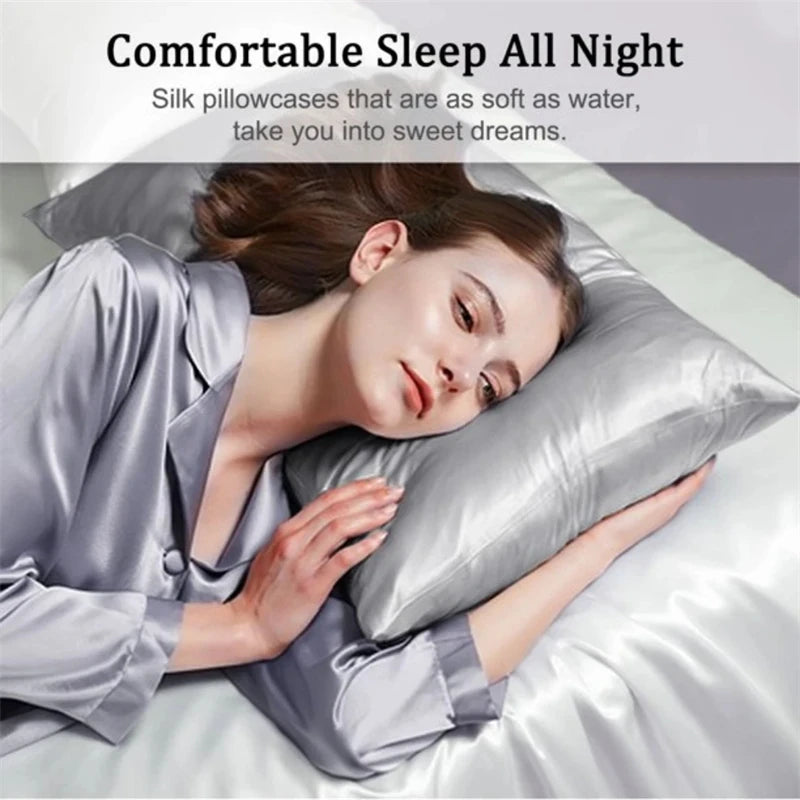 Solid Silk Pillowcase White Black Gray Champagne Gold Pink Sliver Bed Pillow Covers Luxury Cases Home Bedding Standard Queen
