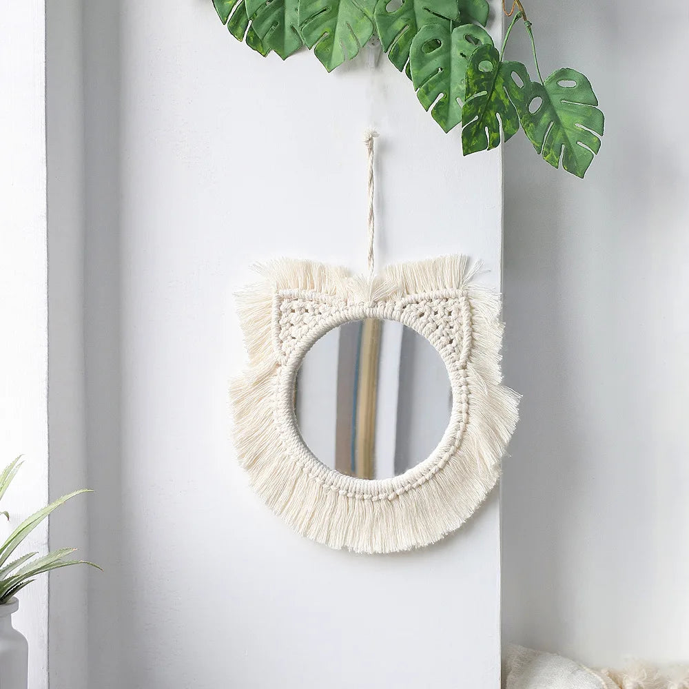 Wall Mirror Macrame Decorative Mirrors Boho Home Decor Wall Hanging Mirror for Living Room Decoration Bedroom Baby Nursery Gift