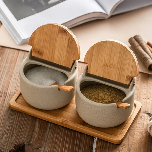 Ceramic Seasoning Jars with Wooden Lid