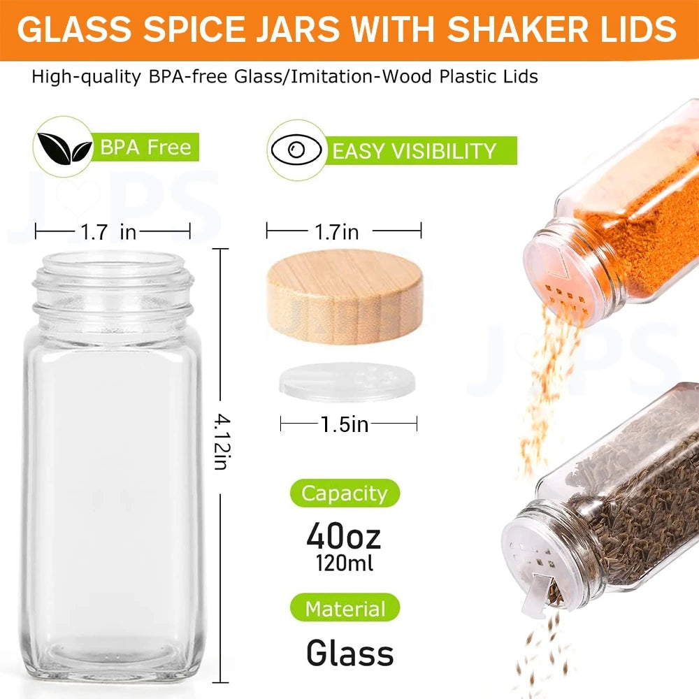 Glass Spice Jars with Bamboo Lids SET