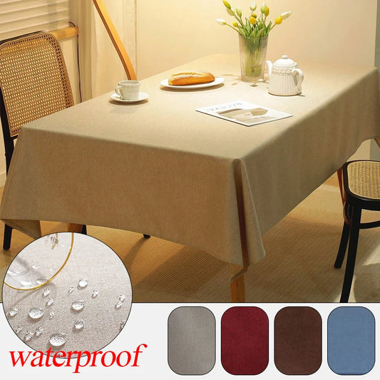 Waterproof and oil resistant tablecloth, modern simple and thickened cotton linen solid color household tea table cloth