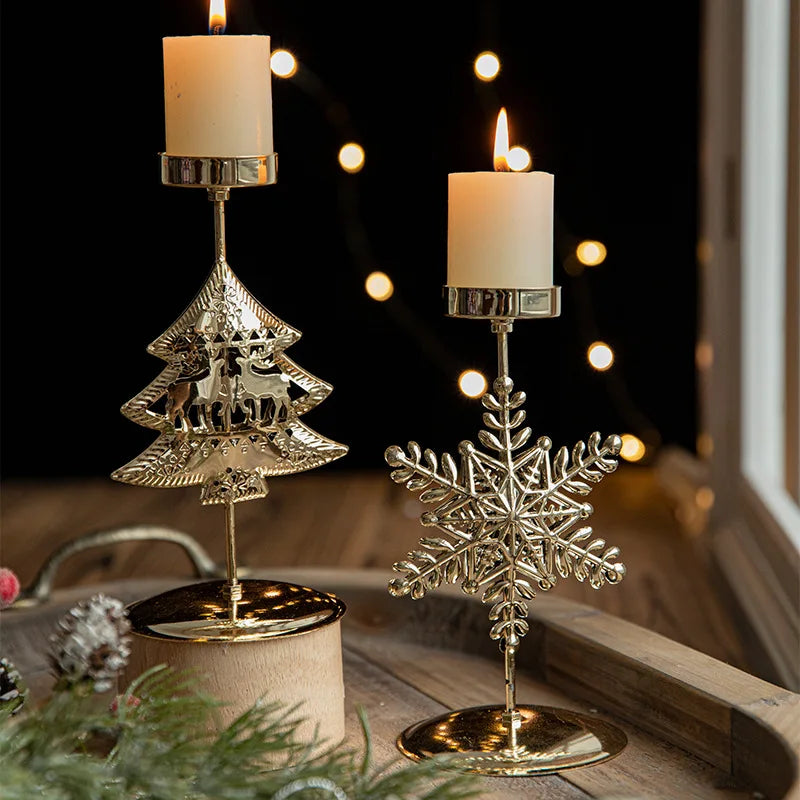 Christmas Golden Wrought Iron Candle Holder