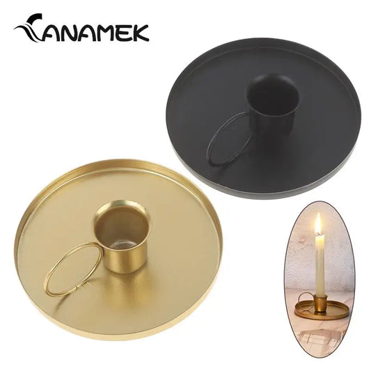 Iron Black Gold Plated Candle Holders Pillar Metal Plate For Wedding Party Festival Candlestick Holder Art Gift Home Decoration