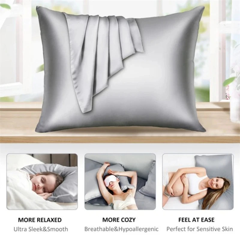 Solid Silk Pillowcase White Black Gray Champagne Gold Pink Sliver Bed Pillow Covers Luxury Cases Home Bedding Standard Queen