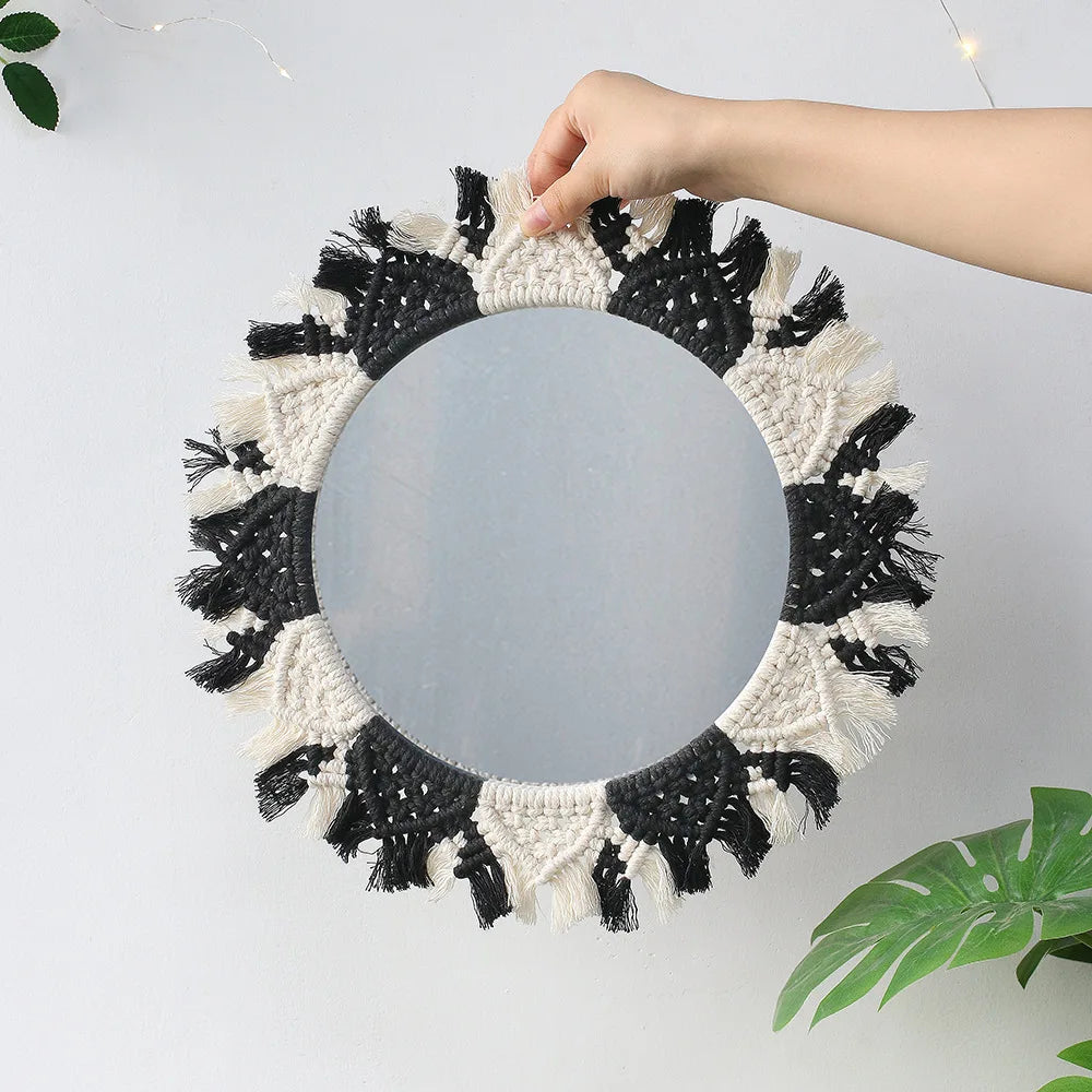 Wall Mirror Macrame Decorative Mirrors Boho Home Decor Wall Hanging Mirror for Living Room Decoration Bedroom Baby Nursery Gift