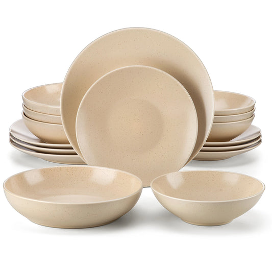 VANCASSO SABINE 16/32/48 Piece Embossed Stoneware Tableware Set with Dinner/Dessert/Soup Plate Bowl Service for 4/8/12 person